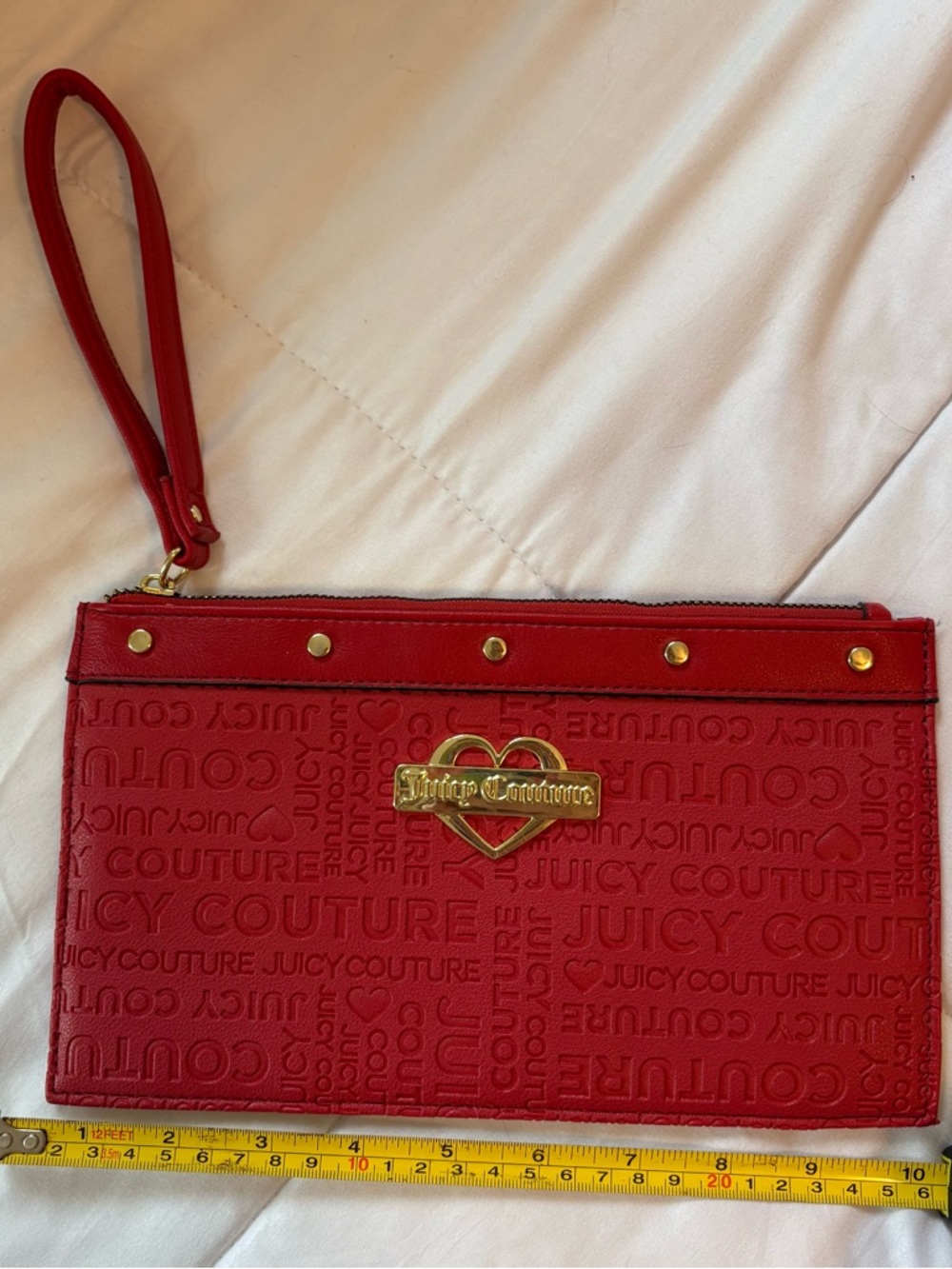 Juicy Couture Red Embossed Wristlet with Gold Heart Plaque